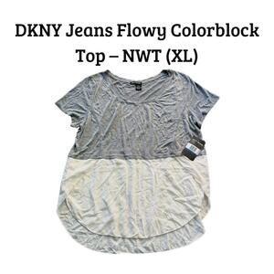 DKNY Jeans Gray & Ivory Flowy Short Sleeve Top - XL - NWT